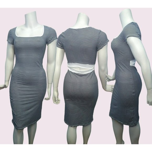 Cute Midi Striped Bodycon Dress with open back, super soft and Stretchy - Picture 10 of 10